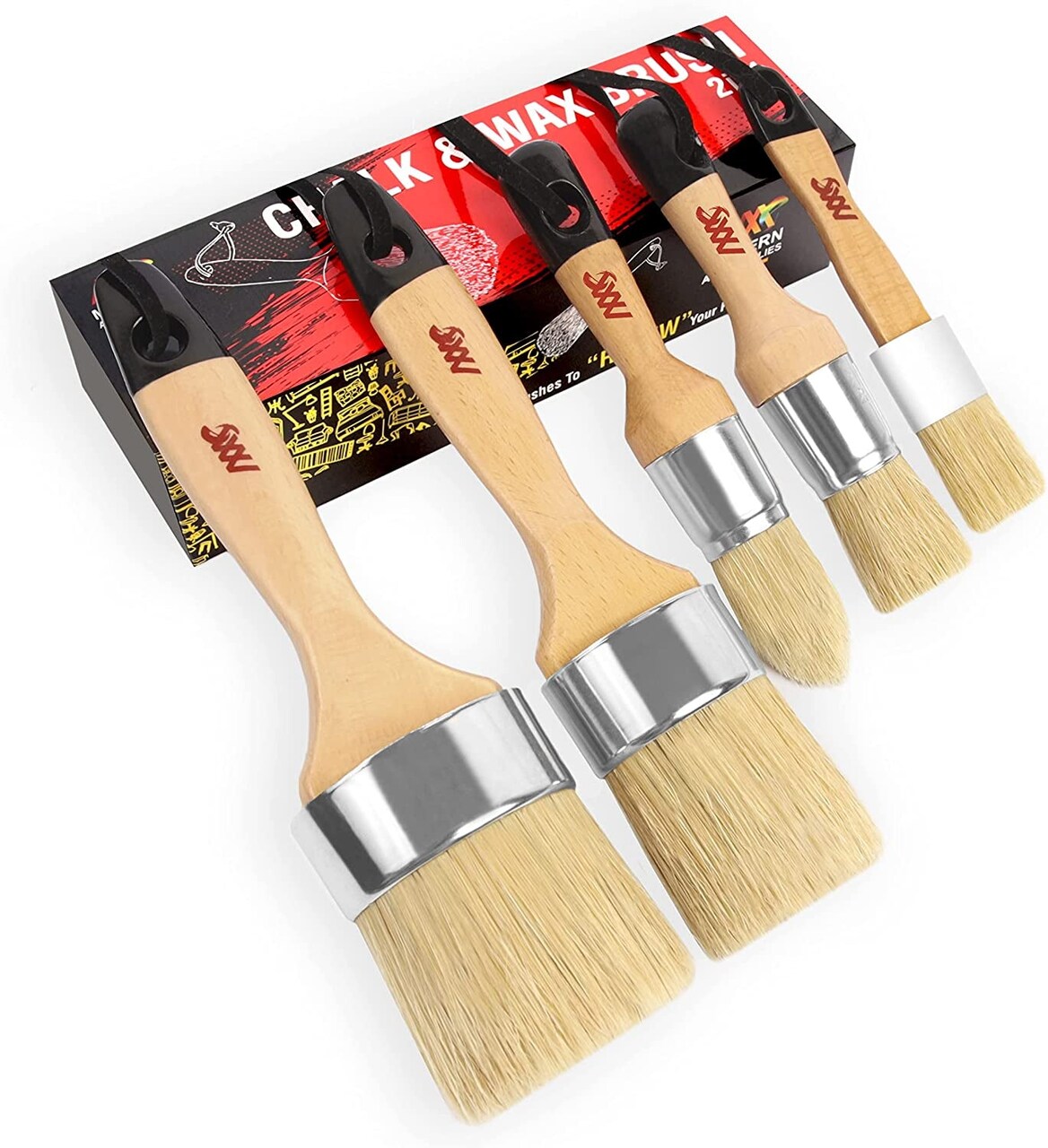 Chalk Wax Paint Brush 5Pcs Set Including 3 Small Paint Brushes for